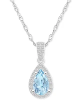Lab Created Blue Sapphire (1 ct. t.w.) & White (1/6 Pear-Shape Pendant Necklace 10k Gold