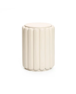 LuxenHome Ivory White Pillar Round 17-Inch Tall Cement Side Table, Indoor and Outdoor