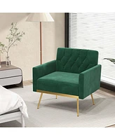 Modern Velvet Accent Chair with Button Tufted Back Golden Metal Legs & Foot Pads