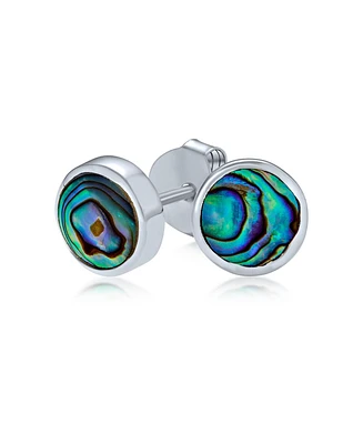 Bling Jewelry Round Bezel Set Abalone Shell Stud Earrings in Sterling Silver, 7MM