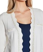 Belldini Women's Imitation-Pearl-Trim Open Cardigan Sweater