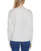 Belldini Women's Pointelle and Grommet Open Cardigan Sweater