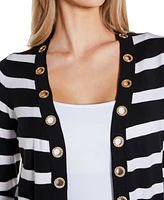 Belldini Women's Rhinestone Grommet Striped Open-Front Cardigan Sweater