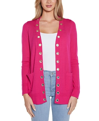 Belldini Women's Rhinestone Grommet Open-Front Cardigan Sweater