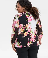 Jm Collection Plus Printed Embellished Top
