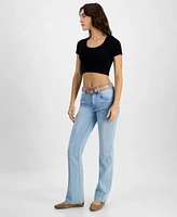 Dollhouse Juniors' Western High-Rise Belted Flare-Leg Jeans