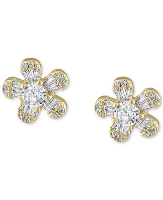 Ben Oni Copper Cubic Zirconia Flower Stud Earrings