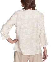 Alfred Dunner Petite Floral-Embroidered 3/4-Sleeve Top