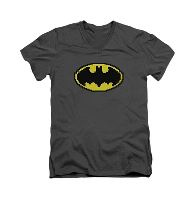 Batman Mens Pixel Symbol Short Sleeve Adult V Neck Premium Cotton Tee / T-Shirt
