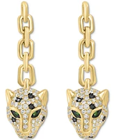 Effy White & Black Diamond (3/4 ct. t.w.) & Tsavorite Accent Jaguar Head Drop Earrings in 14k Gold