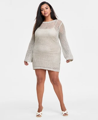 Bar Iii Trendy Plus Long-Sleeve Crochet Mini Dress, Exclusively at Macy's