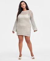 Bar Iii Trendy Plus Long-Sleeve Crochet Mini Dress, Exclusively at Macy's