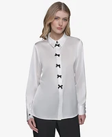 Karl Lagerfeld Paris Women's Bow-Detail Collared Button-Down Blouse