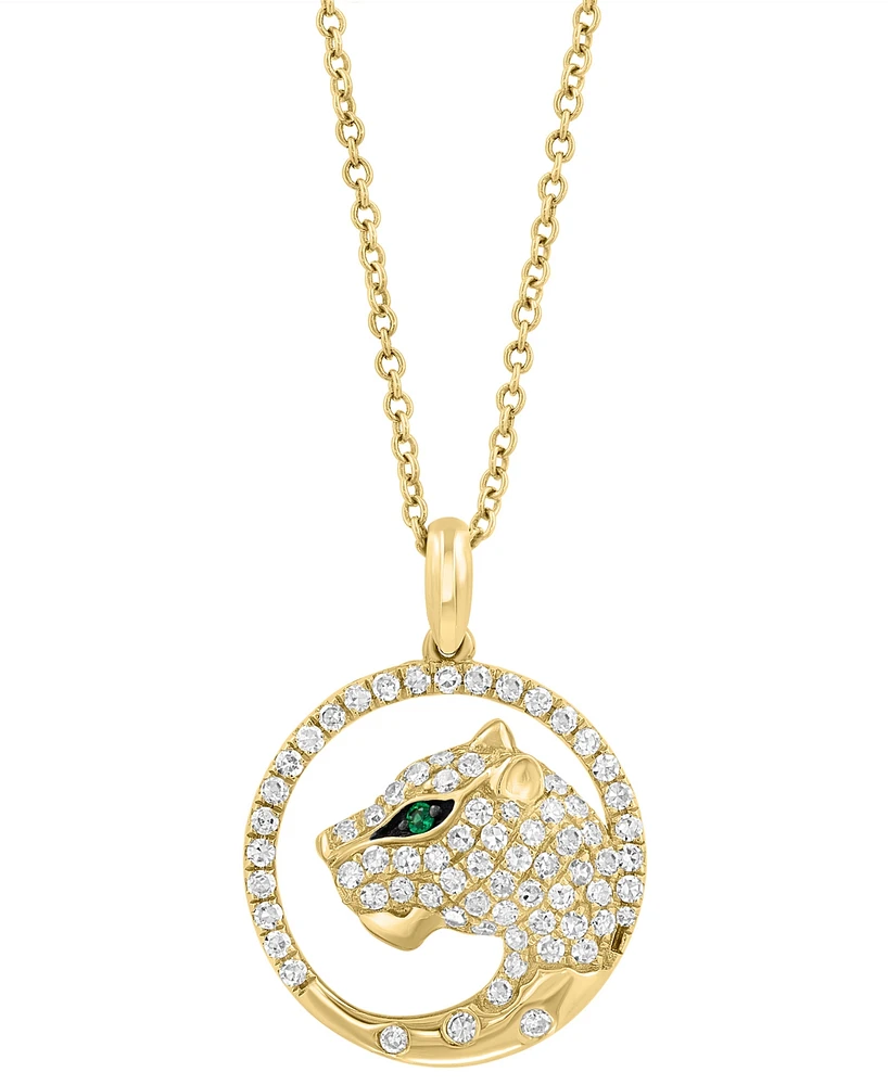 Effy Diamond (3/8 ct. t.w.) & Emerald Accent Jaguar Head 18" Pendant Necklace in 14k Gold
