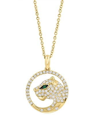 Effy Diamond (3/8 ct. t.w.) & Emerald Accent Jaguar Head 18" Pendant Necklace in 14k Gold
