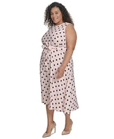 Calvin Klein Plus Polka-Dot Belted Midi Dress