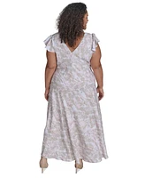 Calvin Klein Plus Printed Flutter-Sleeve Maxi Dress