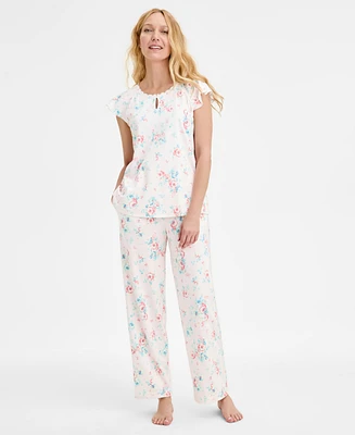 Charter Club Women's Cotton Flutter-Sleeve Pajama Set, Exclusively at Macy's