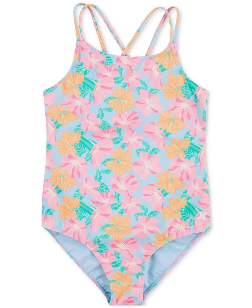 Hurley Big Girls Strappy All Over Print One Piece Swimsuit
