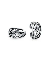 Bling Jewelry Cutout Filigree Ear Cuff Cartilage Band Flower Leaves Clip Wrap Earrings Silver