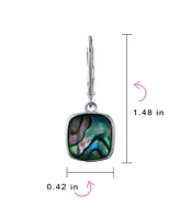 Bling Jewelry Geometric Iridescent Abalone Shell Square Teardrop Dangle Earrings Sterling Silver