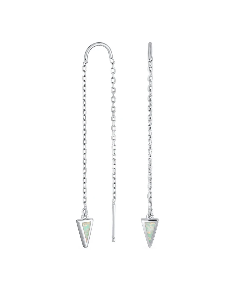 Bling Jewelry Delicate Arrow Triangle Opal Inlay Dangle Earrings Sterling Silver