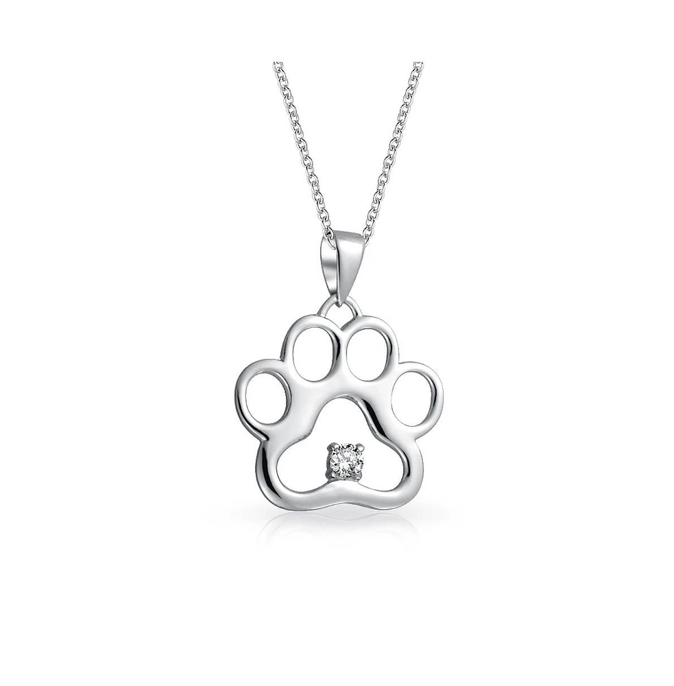 Bling Jewelry Sterling Silver Cz Accent Paw Print Pendant Necklace for Cat and Dog Lovers