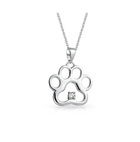 Bling Jewelry Sterling Silver Cz Accent Paw Print Pendant Necklace for Cat and Dog Lovers