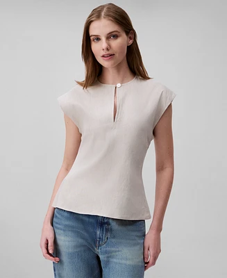 Calvin Klein Women's Linen Blend Cap-Sleeve Keyhole Top