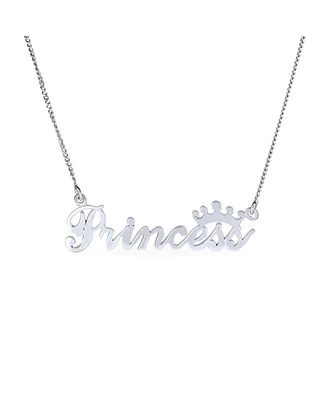 Bling Jewelry Crown & Princess Word Necklace Pendant Daughter .925 Sterling Silver