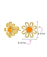 Bling Jewelry Orange Fire Opal Daisy Flower Stud Earrings 14K Gold Sterling Silver