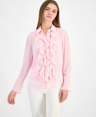 Anne Klein Women's Long-Sleeve Waterfall-Ruffle Blouse