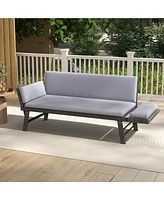 Outdoor Convertible Sofa Daybed with Adjustable Armrests for Balcony