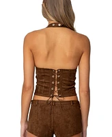 Edikted Women's Sloane Faux Suede Halter Top