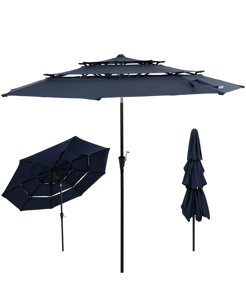 10 ft Outdoor Patio Umbrella with Tilt and Crank - 3-Tier Vented Outdoor Table Umbrella - Navy Blue