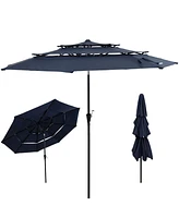 10 ft Outdoor Patio Umbrella with Tilt and Crank - 3-Tier Vented Outdoor Table Umbrella - Navy Blue