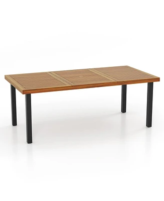 Acacia Wood Dining Table 8-Person Patio Table with Umbrella Hole and Adjustable Foot Pads