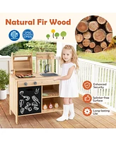 Wooden Barbecue Grill Playset with Chalkboard and Sink and Cabinet