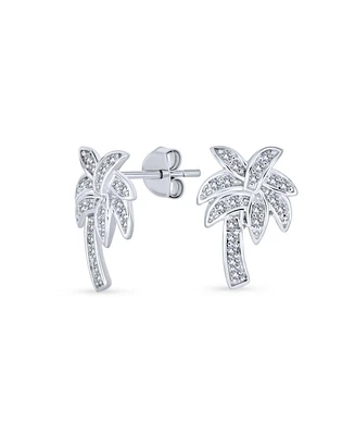 Bling Jewelry Nautical Hawaiian Cz Stud Earrings with Palm Tree Design in Sterling Silver