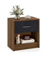 Bedside Table Nightstand with Drawer and Open Storage Shelf