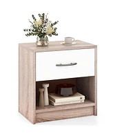 Bedside Table Nightstand with Drawer and Open Storage Shelf