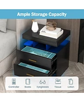 Led Nightstand with 2 Storage Drawers for Bedroom