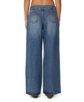 Edikted Womens Stud & Grommet Low Rise Jeans