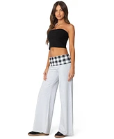 Edikted Womens Beth Gingham Fold Over Pants