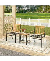 Gymax 3 Pcs Acacia Wood Bistro Set Patio Conversation Set w/ Cushions and Coffee Table