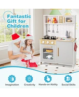 Kids Kitchen Playset with Lights, Sounds, Microwave, Stoves, Sink, Oven & Cooking Accessories