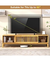 Tv Stand for TVs with Sliding Slatted Doors Stylish Entertainment Center for Living Room