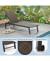 Pe Wicker Patio Chaise Lounge Chair with Wheels for Poolside Backyard and Deck