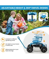 Rolling Garden Cart Height Adjustable Scooter with Swivel Seat & Tool Storage
