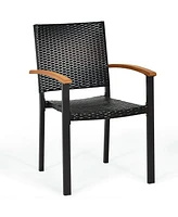 Set of 4 Outdoor Patio Pe Rattan Dining Chairs with Powder-coated Steel Frame